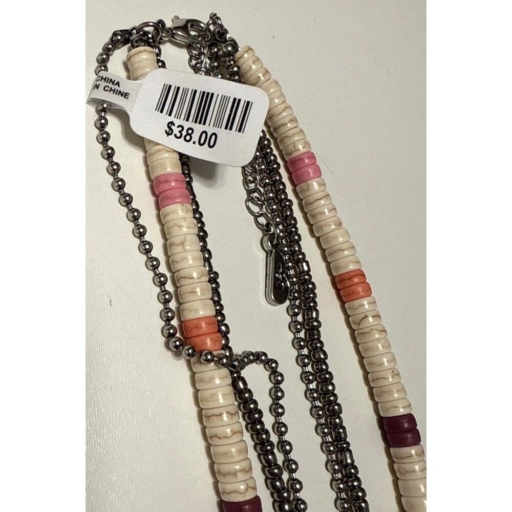 Free People Necklace Layered Charm Silver Beaded NWT - Picture 4 of 5